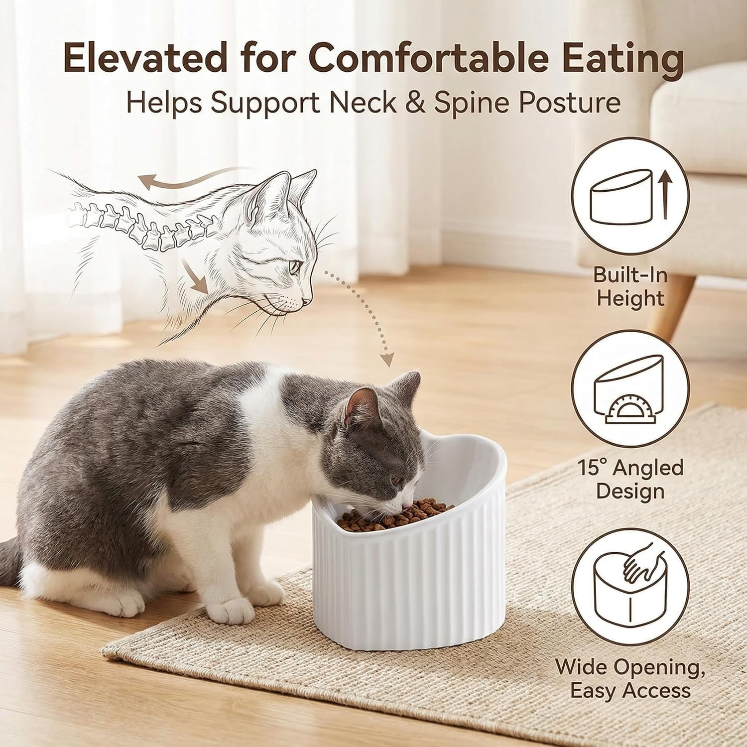 Pink Ceramic Raised Cat Bowls, Tilted Elevated Food or Water Bowls, Stress Free, Backflow Prevention, Dishwasher and Microwave Safe, Lead & Cadmium Free - FurrrBabies & More! - 726084572324