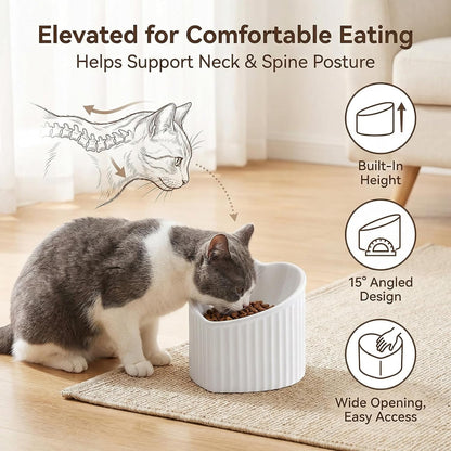 Pink Ceramic Raised Cat Bowls, Tilted Elevated Food or Water Bowls, Stress Free, Backflow Prevention, Dishwasher and Microwave Safe, Lead & Cadmium Free - FurrrBabies & More! - 726084572324