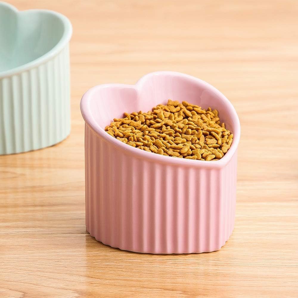Pink Ceramic Raised Cat Bowls, Tilted Elevated Food or Water Bowls, Stress Free, Backflow Prevention, Dishwasher and Microwave Safe, Lead & Cadmium Free - FurrrBabies & More! - 726084572324