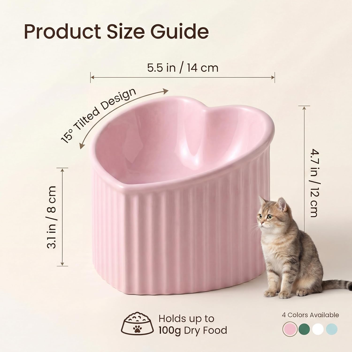 Pink Ceramic Raised Cat Bowls, Tilted Elevated Food or Water Bowls, Stress Free, Backflow Prevention, Dishwasher and Microwave Safe, Lead & Cadmium Free - FurrrBabies & More! - 726084572324