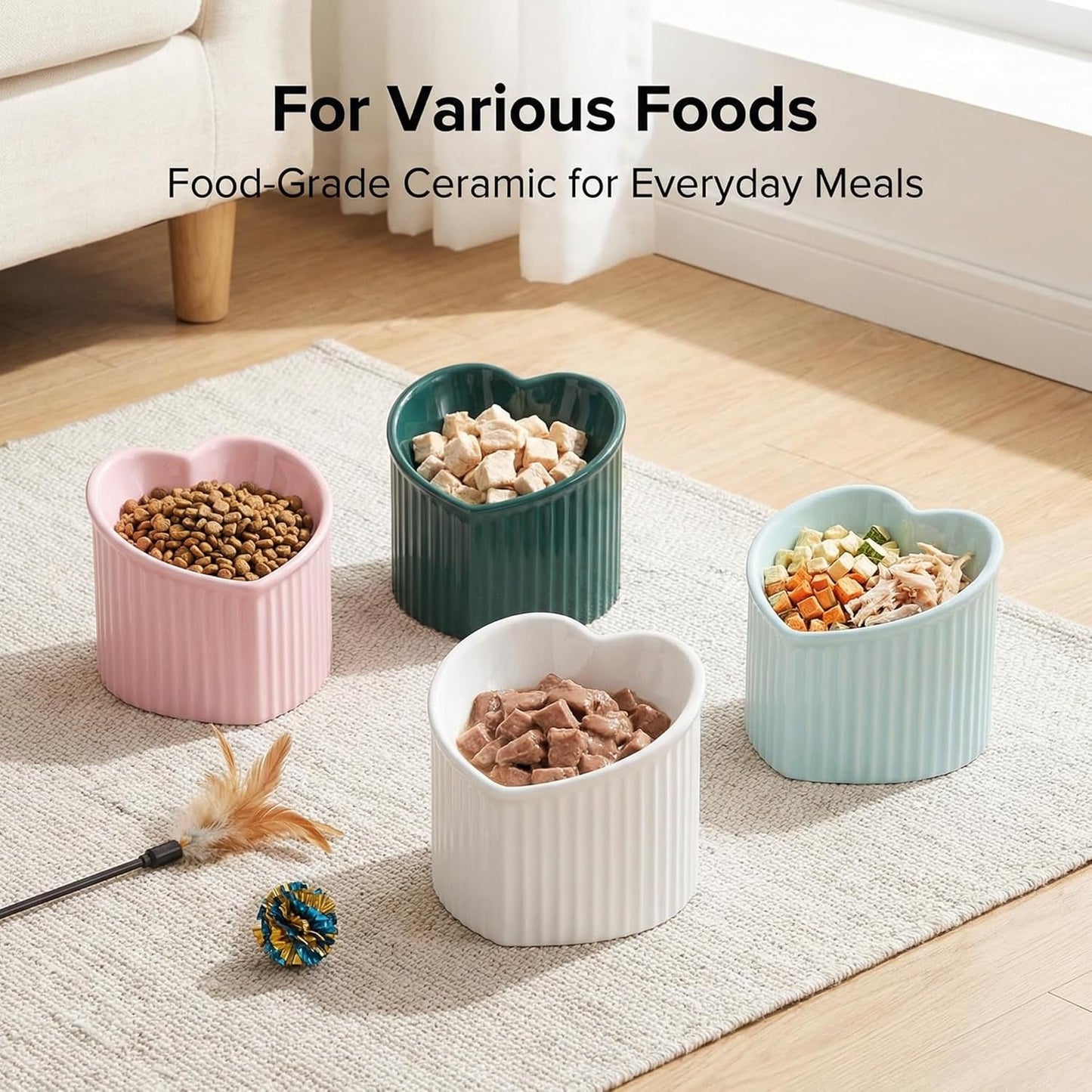 Pink Ceramic Raised Cat Bowls, Tilted Elevated Food or Water Bowls, Stress Free, Backflow Prevention, Dishwasher and Microwave Safe, Lead & Cadmium Free - FurrrBabies & More! - 726084572324