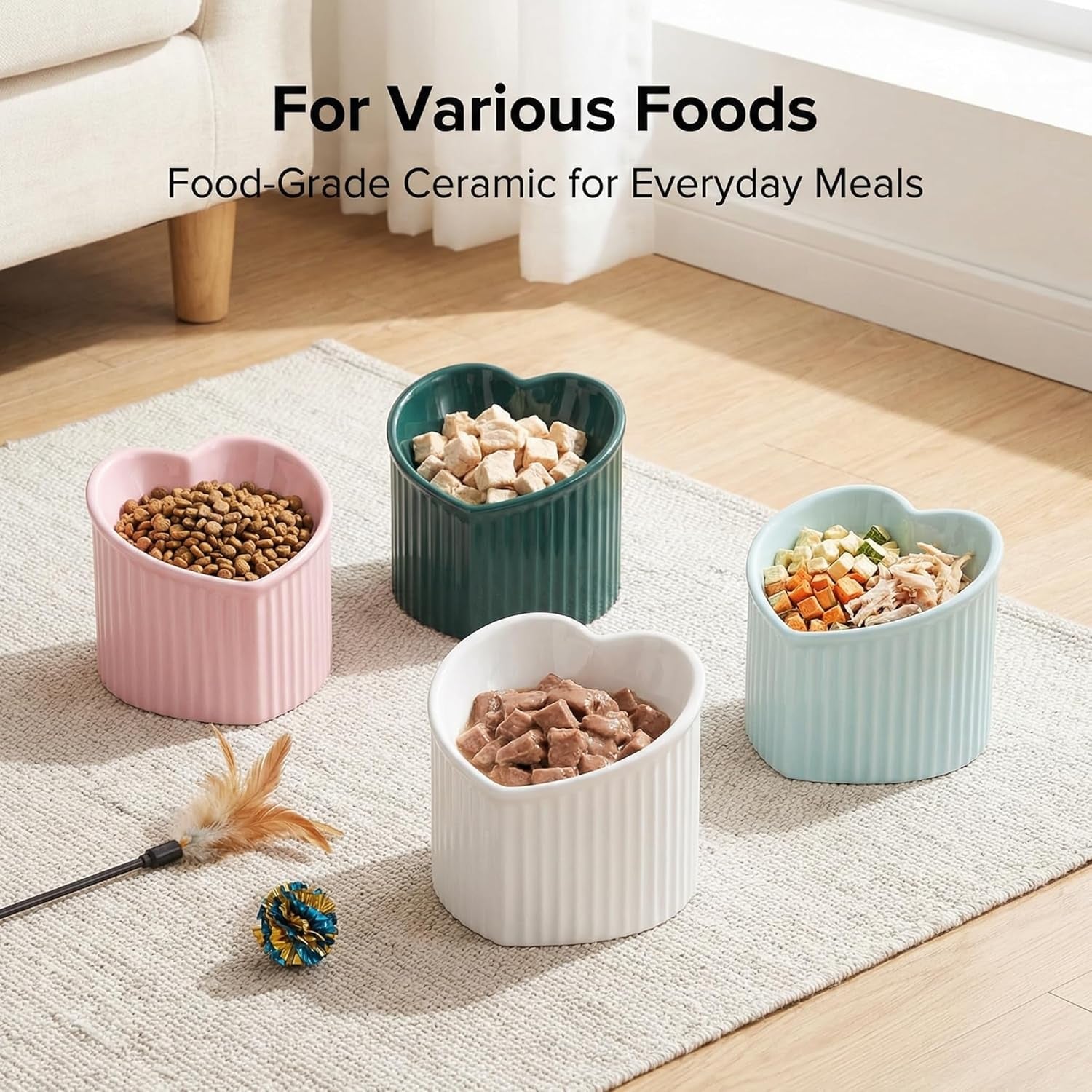 Pink Ceramic Raised Cat Bowls, Tilted Elevated Food or Water Bowls, Stress Free, Backflow Prevention, Dishwasher and Microwave Safe, Lead & Cadmium Free - FurrrBabies & More! - 726084572324