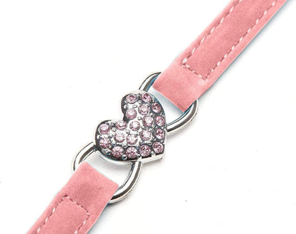 Pink Soft Velvet Safe Cat Adjustable Collar with Crystal Heart Charm and Bells 8 - 11 Inches(Black+Red+Pink+Blue) - FurrrBabies & More! - 726084766242