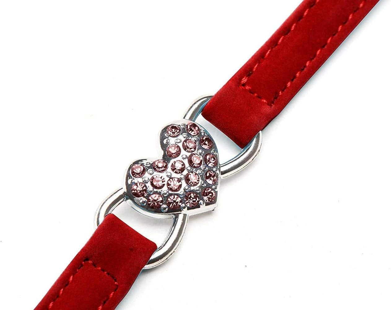 Pink Soft Velvet Safe Cat Adjustable Collar with Crystal Heart Charm and Bells 8 - 11 Inches(Black+Red+Pink+Blue) - FurrrBabies & More! - 726084766242