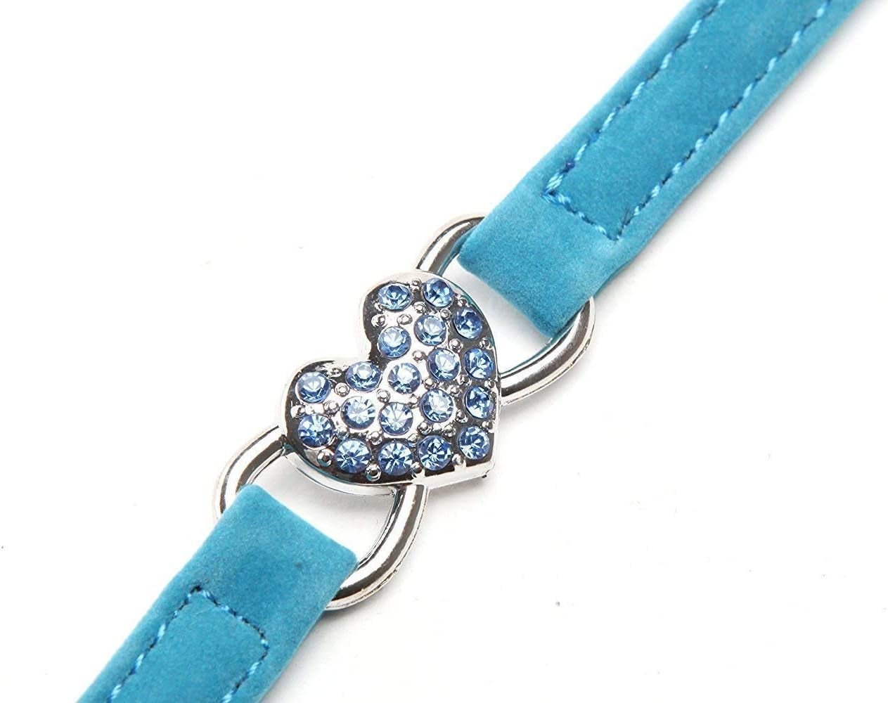 Pink Soft Velvet Safe Cat Adjustable Collar with Crystal Heart Charm and Bells 8 - 11 Inches(Black+Red+Pink+Blue) - FurrrBabies & More! - 726084766242