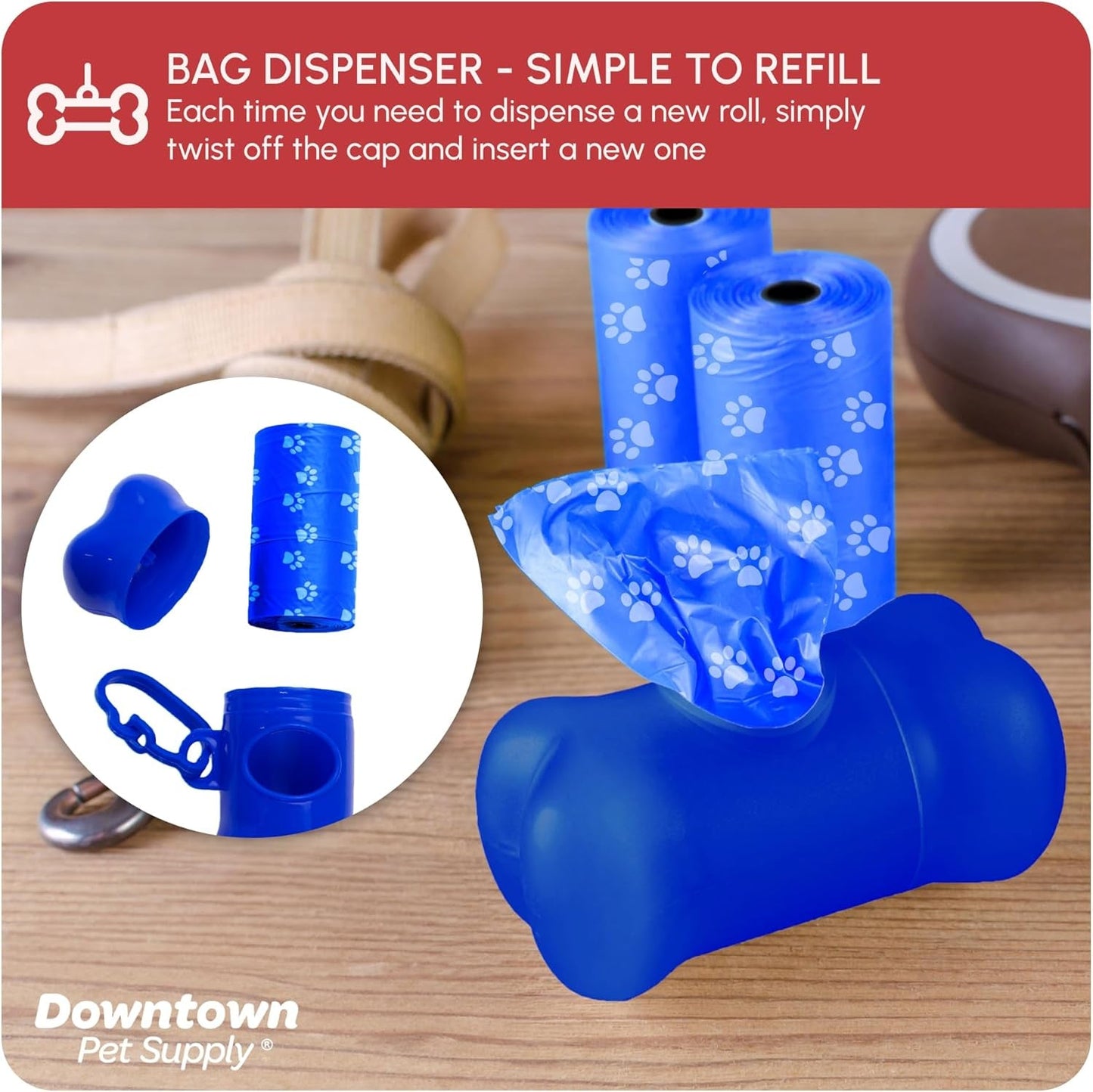 Poop Bags for Dogs with Dispenser, 180 Count - Leak - Proof Dog Waste Bags and Bone - Shaped Dog Poop Bags Holder for Leash - Rainbow with Paw Prints, 12.5" X 8.5" - FurrrBabies & More! - 7445016829888