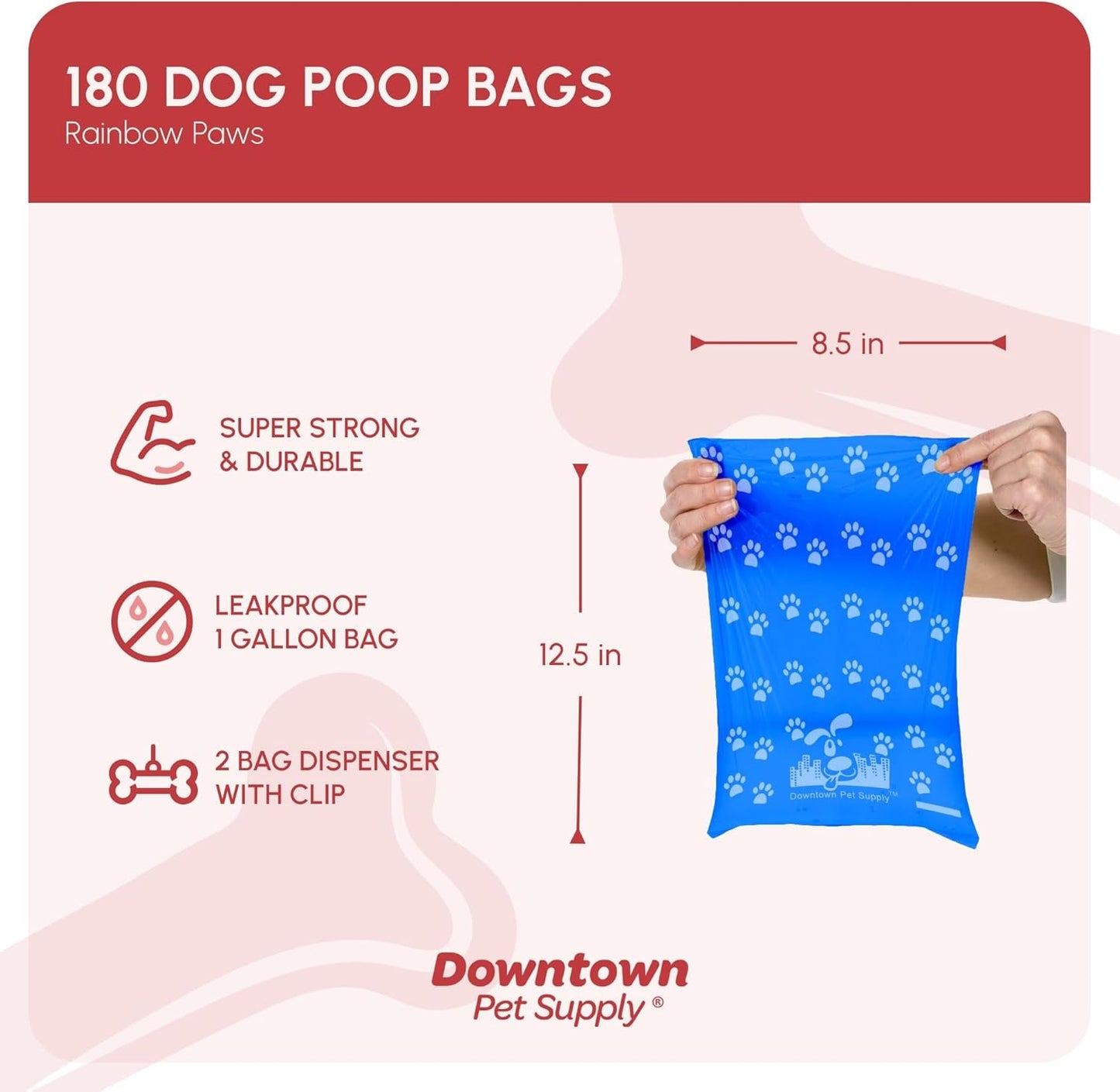 Poop Bags for Dogs with Dispenser, 180 Count - Leak - Proof Dog Waste Bags and Bone - Shaped Dog Poop Bags Holder for Leash - Rainbow with Paw Prints, 12.5" X 8.5" - FurrrBabies & More! - 7445016829888