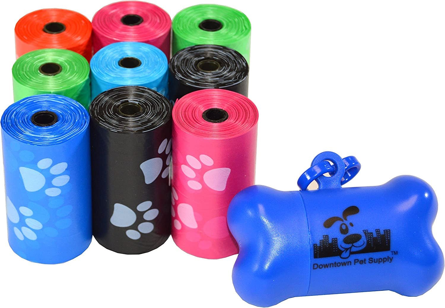 Poop Bags for Dogs with Dispenser, 180 Count - Leak - Proof Dog Waste Bags and Bone - Shaped Dog Poop Bags Holder for Leash - Rainbow with Paw Prints, 12.5" X 8.5" - FurrrBabies & More! - 7445016829888