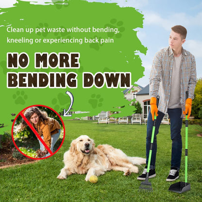 Pooper Scooper, Dog Pooper Scooper Long Handle Stainless Metal Tray and Rake Set for Medium Small Dogs Heavy Duty - Use on Grass, Dirt or Gravel - Pet Supplies (Green) - FurrrBabies & More! - 711181823974