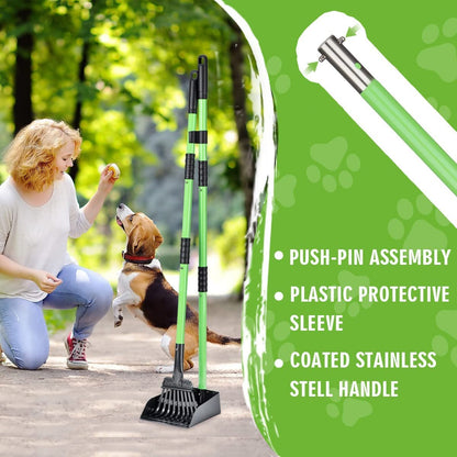 Pooper Scooper, Dog Pooper Scooper Long Handle Stainless Metal Tray and Rake Set for Medium Small Dogs Heavy Duty - Use on Grass, Dirt or Gravel - Pet Supplies (Green) - FurrrBabies & More! - 711181823974