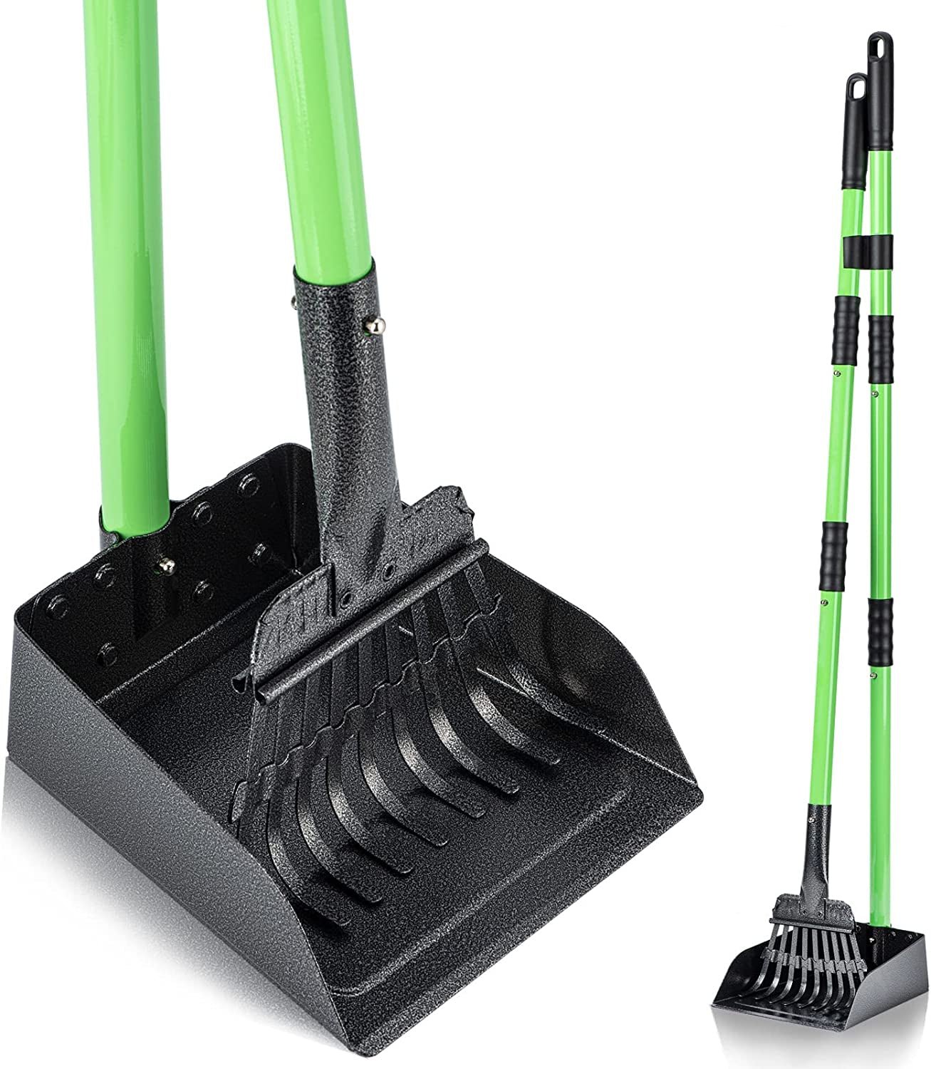 Pooper Scooper, Dog Pooper Scooper Long Handle Stainless Metal Tray and Rake Set for Medium Small Dogs Heavy Duty - Use on Grass, Dirt or Gravel - Pet Supplies (Green) - FurrrBabies & More! - 711181823974