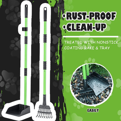 Pooper Scooper, Dog Pooper Scooper Long Handle Stainless Metal Tray and Rake Set for Medium Small Dogs Heavy Duty - Use on Grass, Dirt or Gravel - Pet Supplies (Green) - FurrrBabies & More! - 711181823974