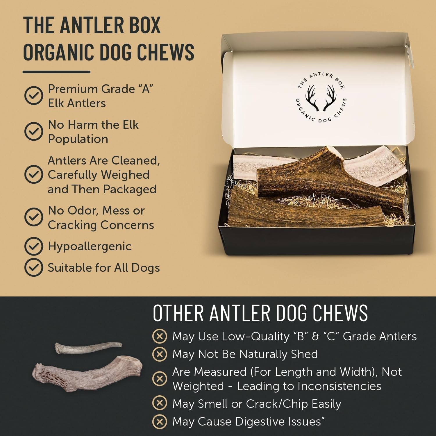 Premium Elk Antler Dog Chews (1 Pound Box) (Small (7 - 8 Pieces) Whole/Split Mixed) - FurrrBabies & More! - 313049146128