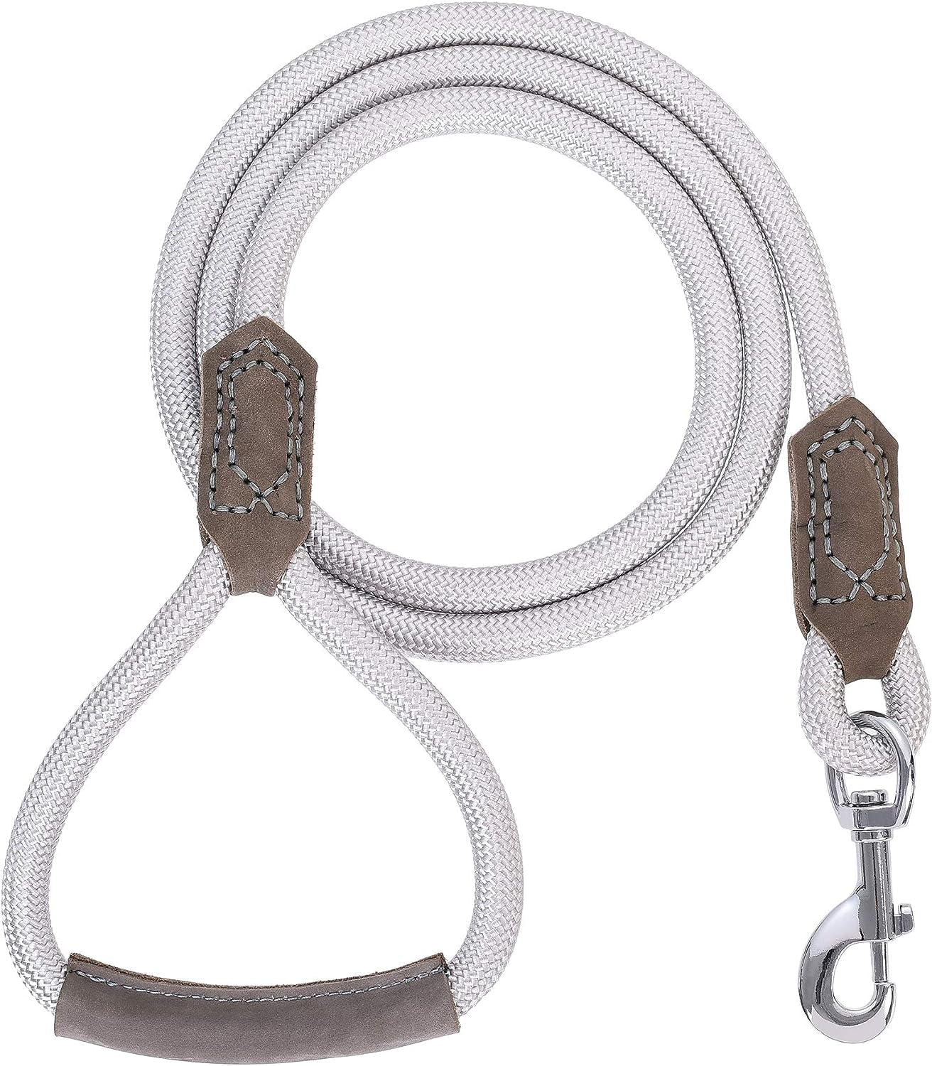 | Premium Leather Dog Leash | Strong Rope Leash | Leather Handle | Zinc Alloy Strong Clasp | Small Medium Large Dogs | 4/5/6 Feet(Sliver, 60 Inch (Pack of 1)) - FurrrBabies & More! - 7445023853838