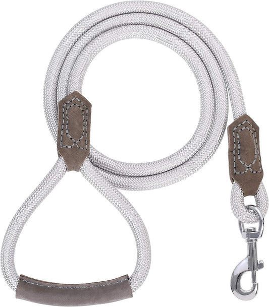 | Premium Leather Dog Leash | Strong Rope Leash | Leather Handle | Zinc Alloy Strong Clasp | Small Medium Large Dogs | 4/5/6 Feet(Sliver, 60 Inch (Pack of 1)) - FurrrBabies & More! - 7445023853838