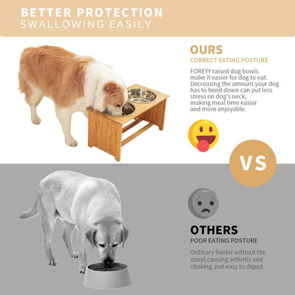 Raised Pet Bowls for Cats and Small Dogs, Bamboo Elevated Dog Cat Food and Water Bowls Stand Feeder with 2 Stainless Steel Bowls and anti Slip Feet (4'' Tall - 20 Oz Bowl) - FurrrBabies & More! - 705354001344