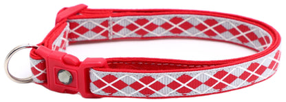 Red Argyle Breakaway Cat Collar - FurrrBabies & More! - Silver - Cat Collar