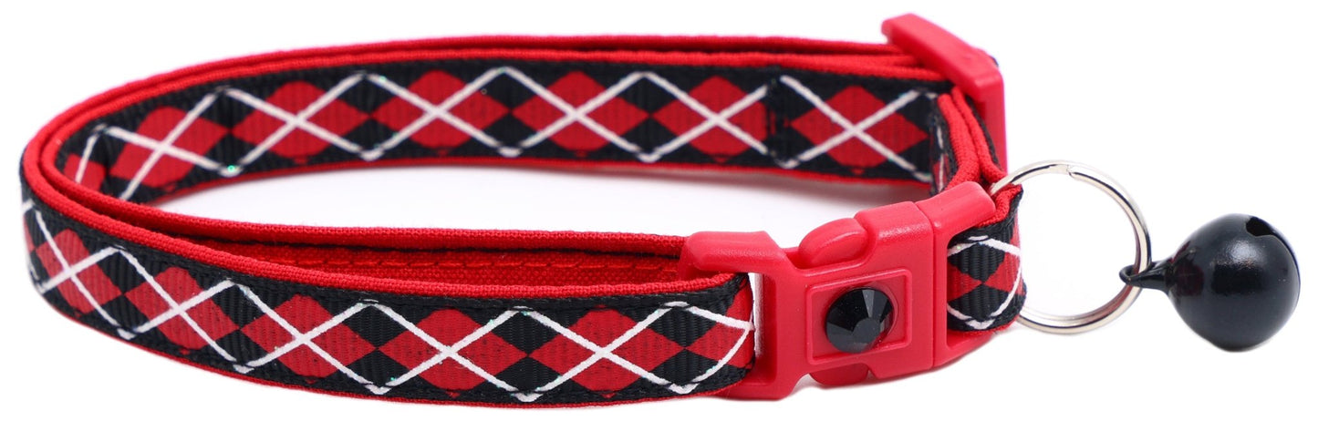 Red Argyle Breakaway Cat Collar - FurrrBabies & More! - Black - Cat Collar