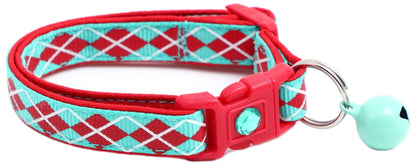 Red Argyle Breakaway Cat Collar - FurrrBabies & More! - Aqua - Cat Collar