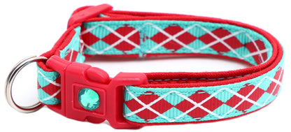 Red Argyle Breakaway Cat Collar - FurrrBabies & More! - Aqua - Cat Collar