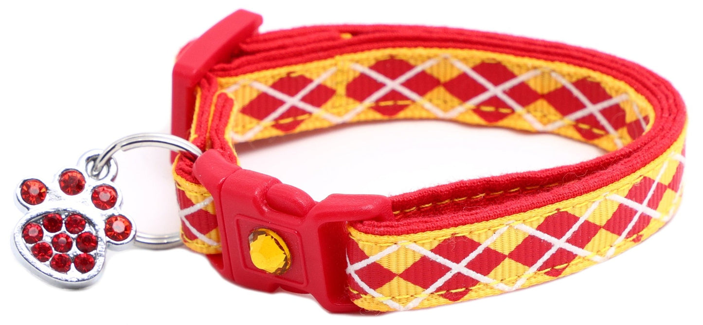 Red Argyle Breakaway Cat Collar - FurrrBabies & More! - Yellow - Cat Collar