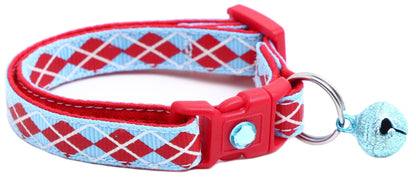 Red Argyle Breakaway Cat Collar - FurrrBabies & More! - Light Blue - Cat Collar