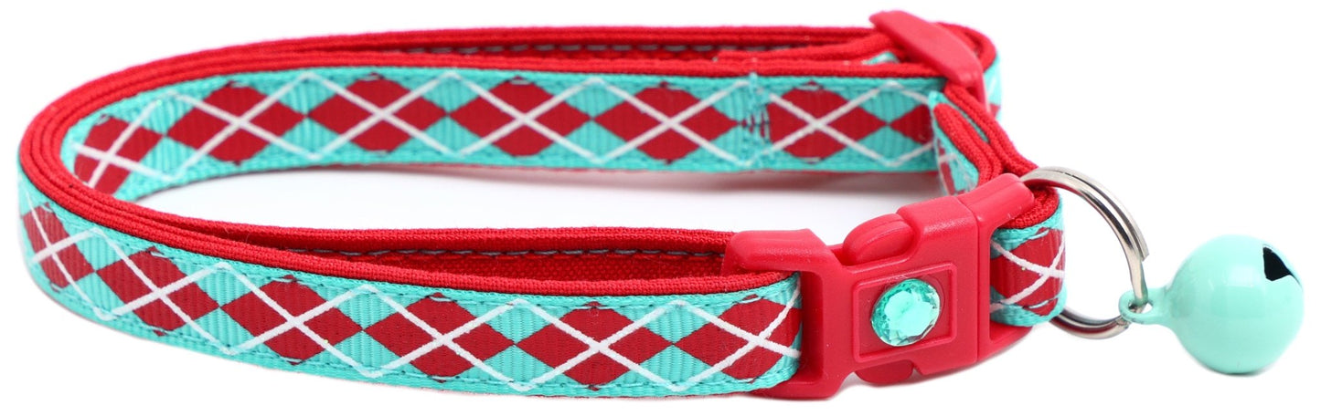 Red Argyle Breakaway Cat Collar - FurrrBabies & More! - Aqua - Cat Collar