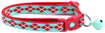Red Argyle Breakaway Cat Collar - FurrrBabies & More! - Aqua - Cat Collar