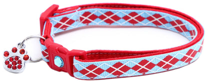 Red Argyle Breakaway Cat Collar - FurrrBabies & More! - Light Blue - Cat Collar