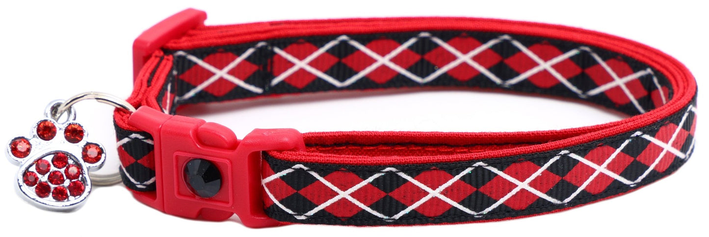 Red Argyle Breakaway Cat Collar - FurrrBabies & More! - Black - Cat Collar