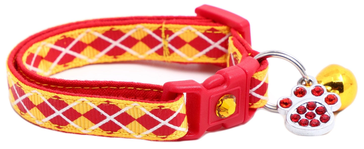 Red Argyle Breakaway Cat Collar - FurrrBabies & More! - Yellow - Cat Collar