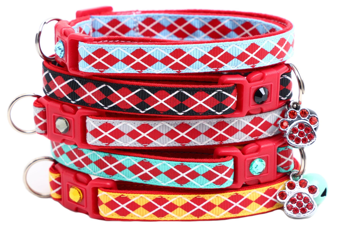 Red Argyle Breakaway Cat Collar - FurrrBabies & More! - Silver - Cat Collar