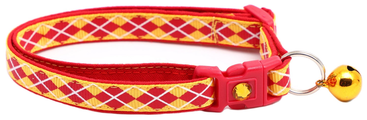 Red Argyle Breakaway Cat Collar - FurrrBabies & More! - Yellow - Cat Collar