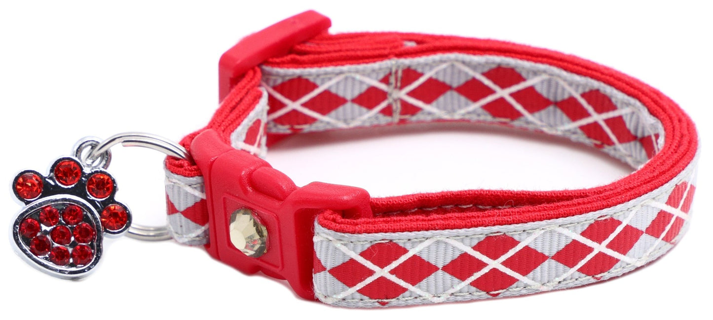 Red Argyle Breakaway Cat Collar - FurrrBabies & More! - Silver - Cat Collar