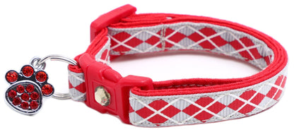 Red Argyle Breakaway Cat Collar - FurrrBabies & More! - Silver - Cat Collar