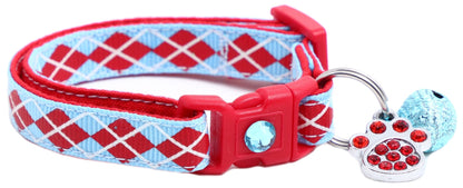Red Argyle Breakaway Cat Collar - FurrrBabies & More! - Light Blue - Cat Collar