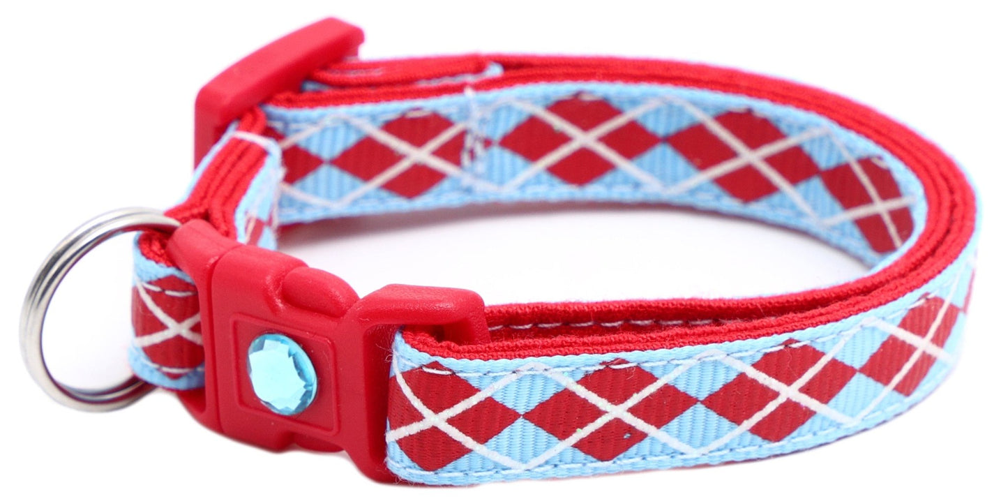 Red Argyle Breakaway Cat Collar - FurrrBabies & More! - Light Blue - Cat Collar