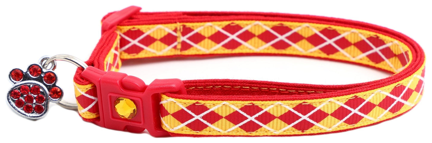 Red Argyle Breakaway Cat Collar - FurrrBabies & More! - Yellow - Cat Collar