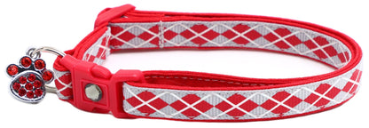 Red Argyle Breakaway Cat Collar - FurrrBabies & More! - Silver - Cat Collar
