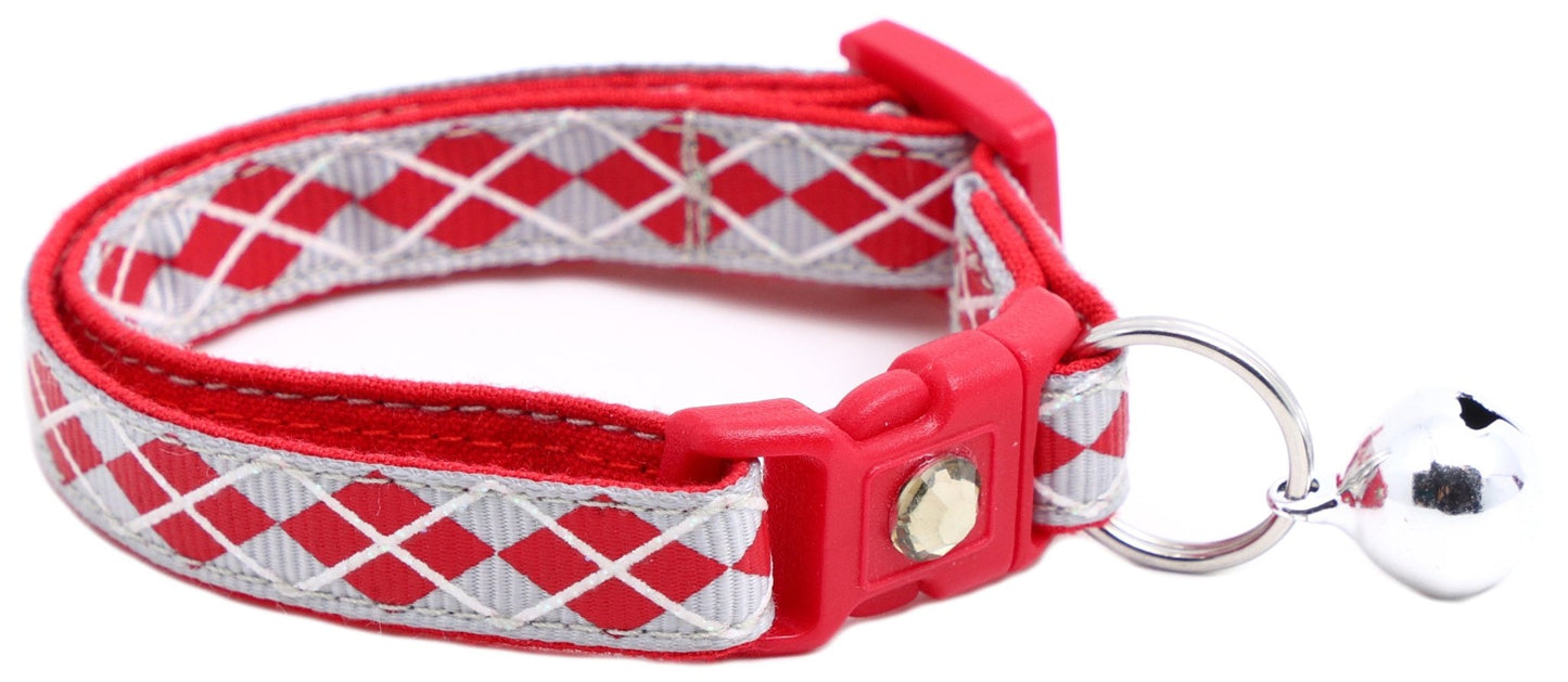 Red Argyle Breakaway Cat Collar - FurrrBabies & More! - Silver - Cat Collar