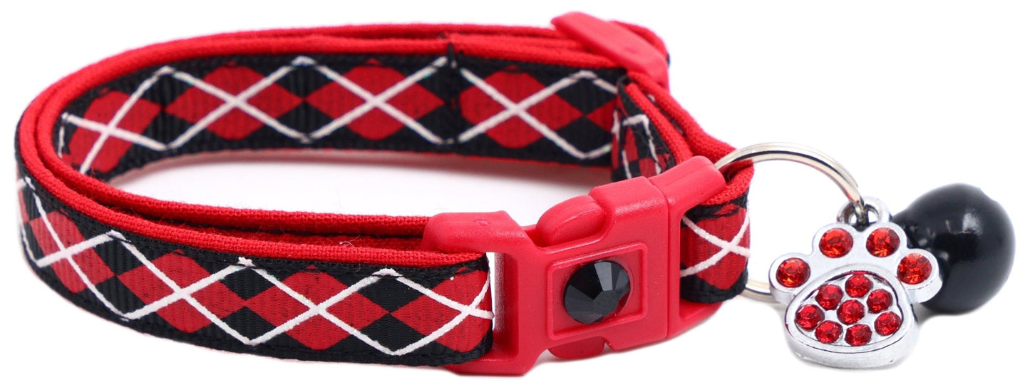 Red Argyle Breakaway Cat Collar - FurrrBabies & More! - Black - Cat Collar