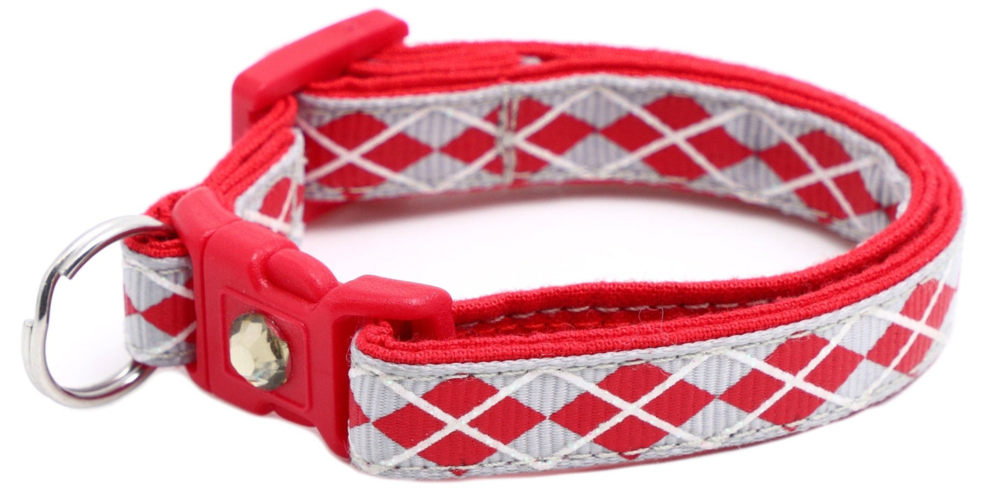 Red Argyle Breakaway Cat Collar - FurrrBabies & More! - Silver - Cat Collar