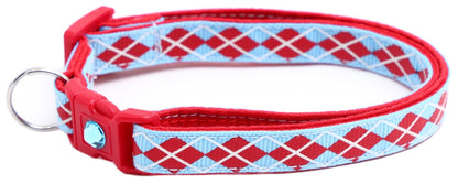 Red Argyle Breakaway Cat Collar - FurrrBabies & More! - Light Blue - Cat Collar
