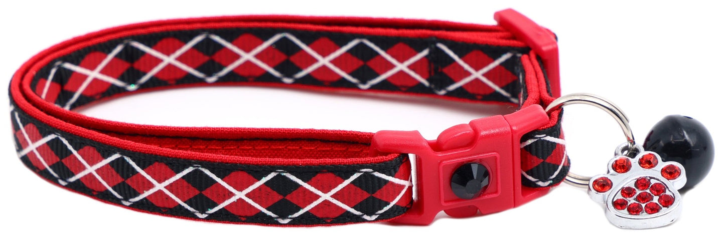 Red Argyle Breakaway Cat Collar - FurrrBabies & More! - Black - Cat Collar