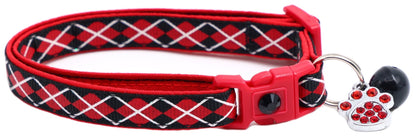 Red Argyle Breakaway Cat Collar - FurrrBabies & More! - Black - Cat Collar