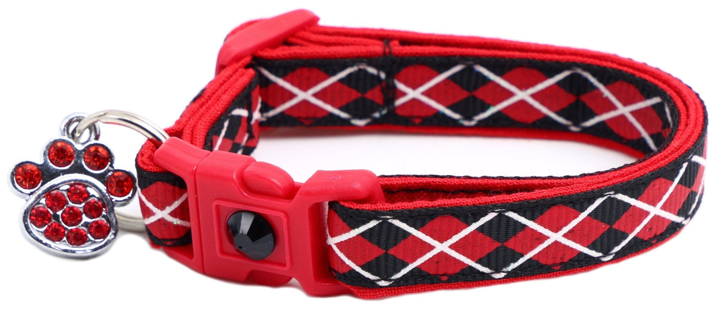 Red Argyle Breakaway Cat Collar - FurrrBabies & More! - Black - Cat Collar