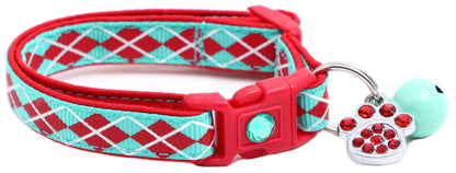 Red Argyle Breakaway Cat Collar - FurrrBabies & More! - Aqua - Cat Collar