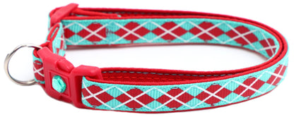 Red Argyle Breakaway Cat Collar - FurrrBabies & More! - Aqua - Cat Collar