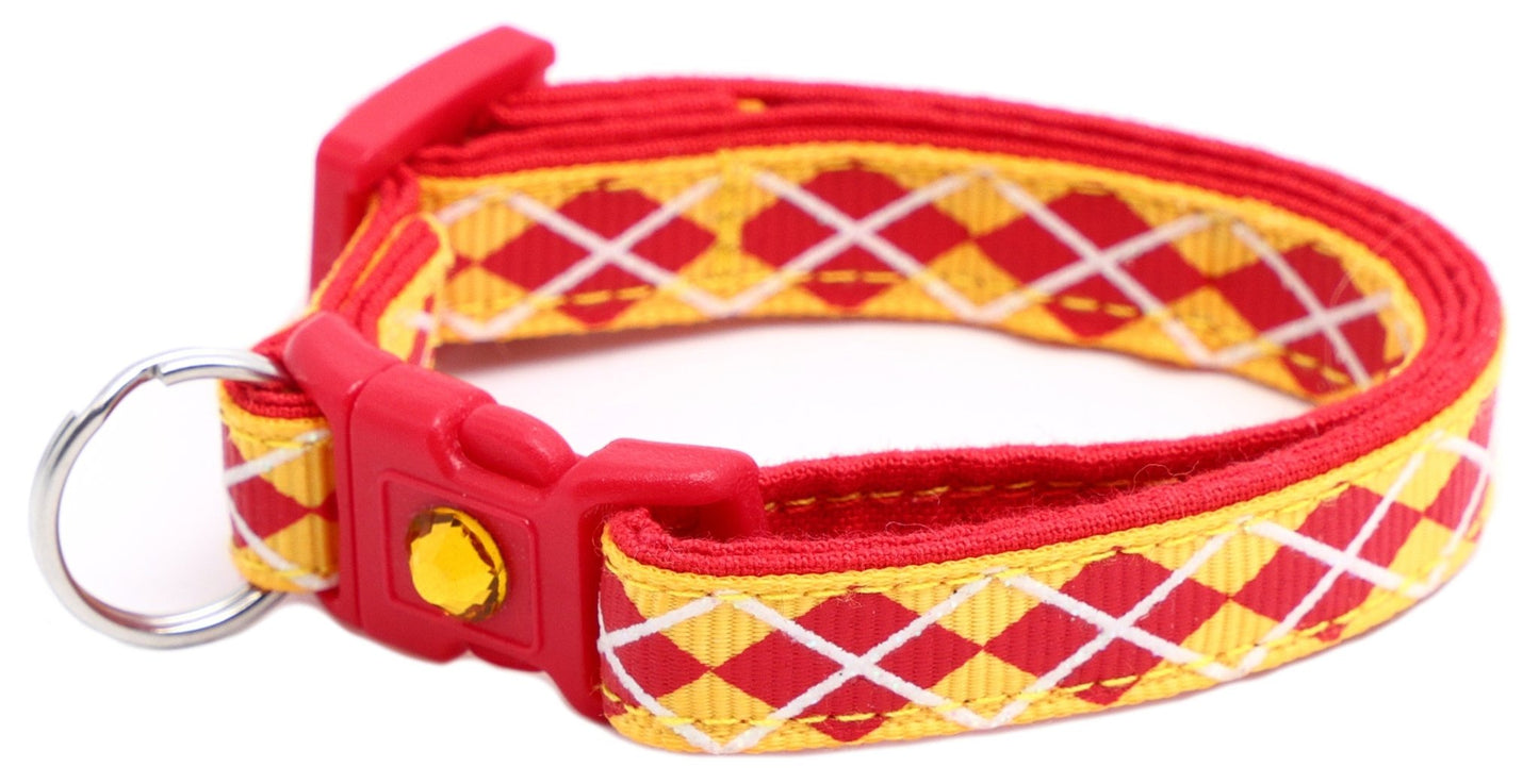 Red Argyle Breakaway Cat Collar - FurrrBabies & More! - Yellow - Cat Collar