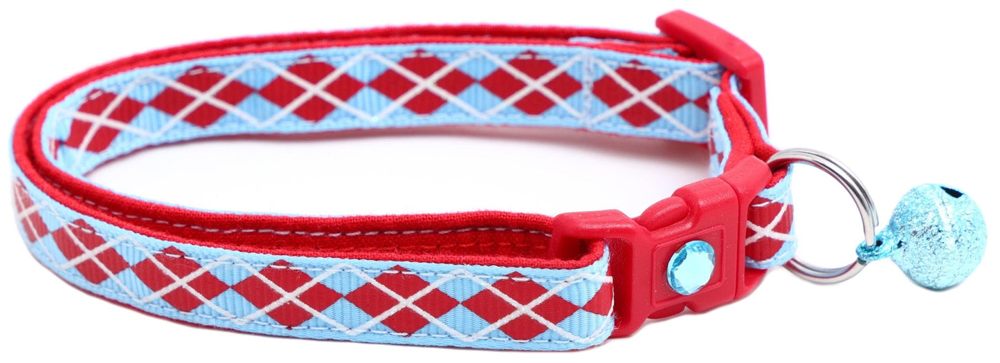 Red Argyle Breakaway Cat Collar - FurrrBabies & More! - Light Blue - Cat Collar